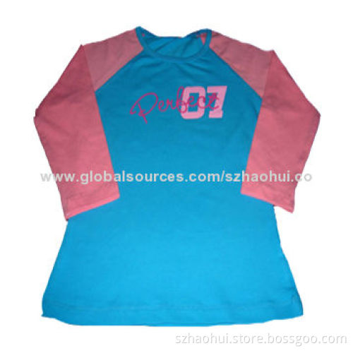 Girls' 100% cotton cute raglan sleeve printed T-shirt, style, slim fit style, OEM orders are welcome